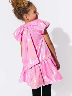 Lola + The Boys bubblegum Shimmer Pink Puff-Sleeve bow Party Dress